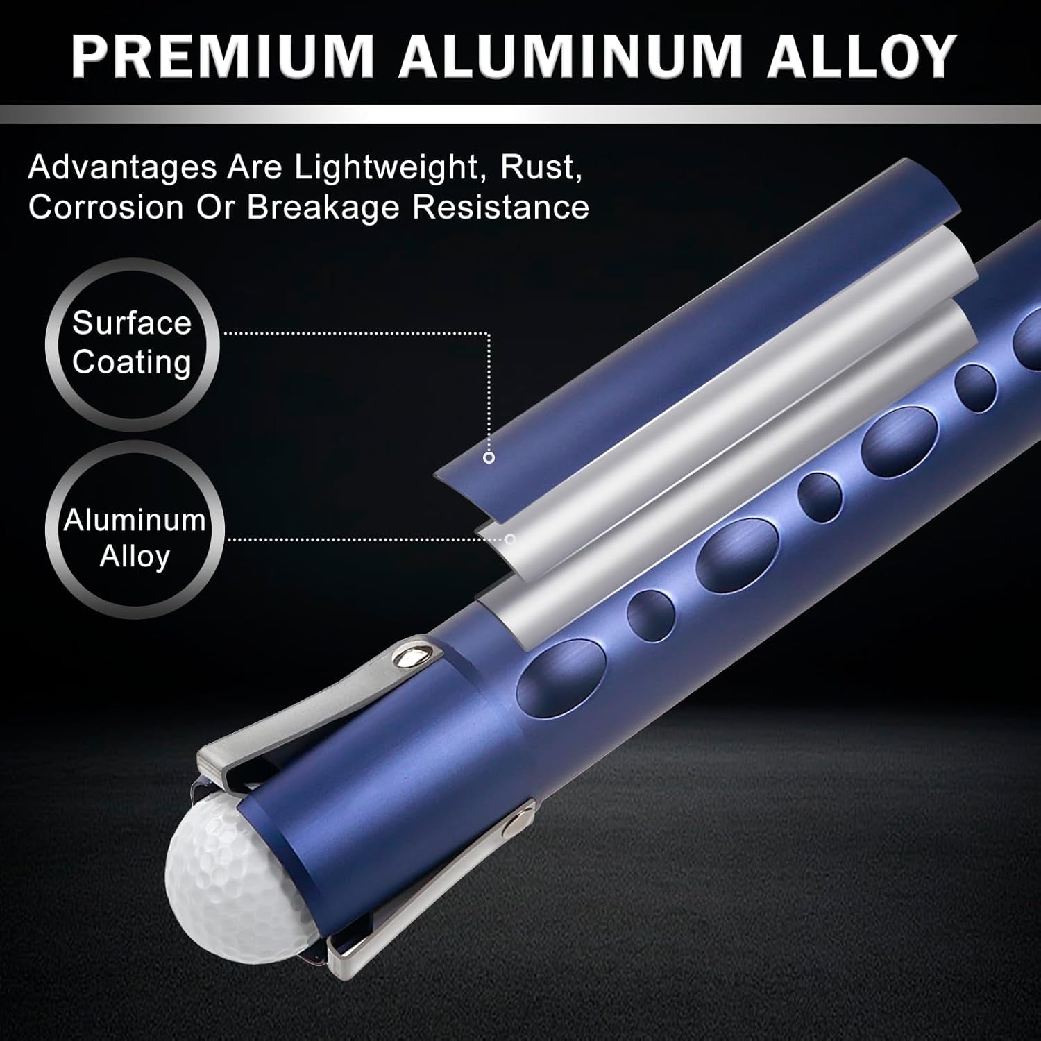 Aluminium Alloy Golf Ball Retriever Shag Tube - Holds 20 Golf Balls, Blue/Black