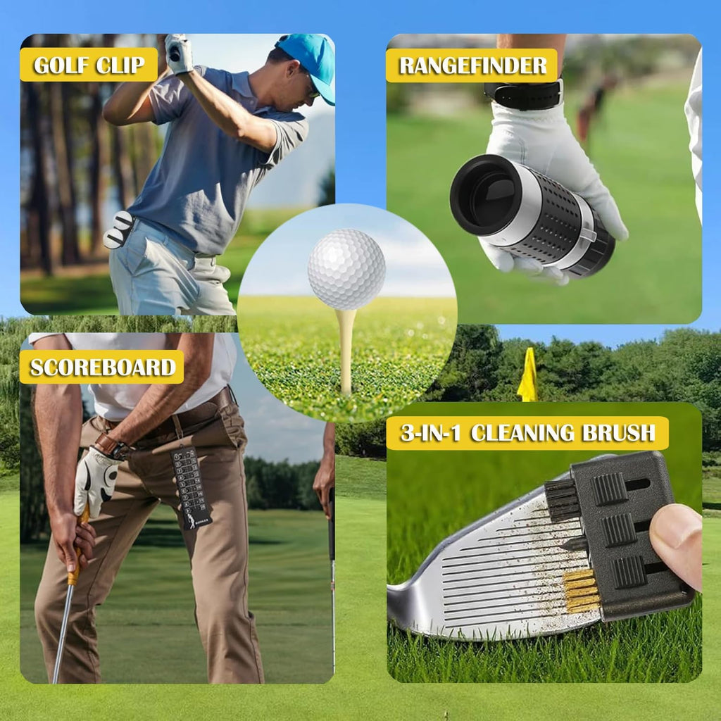Men's Golf Accessories Kit: Comprehensive Gift Set with Rangefinder, Multi-Function Clubs, Golf Balls, Brushes, Scorekeeper, Shafts, Clips, and Gift Boxes