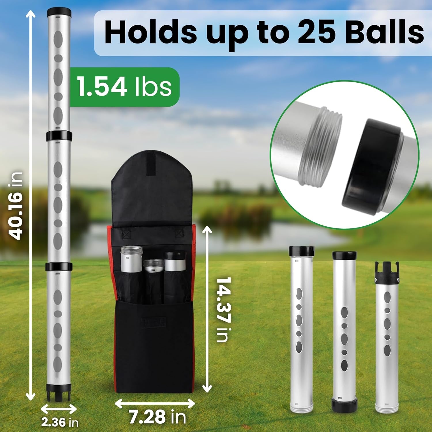 Premium Telescopic Golf Ball Retriever and Accessories Set: Includes Golf Tees, Ball Cleaner, Stamp, Holder, and Practice Balls