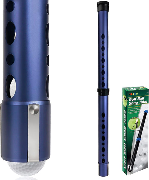 Aluminium Alloy Golf Ball Retriever Shag Tube - Holds 20 Golf Balls, Blue/Black