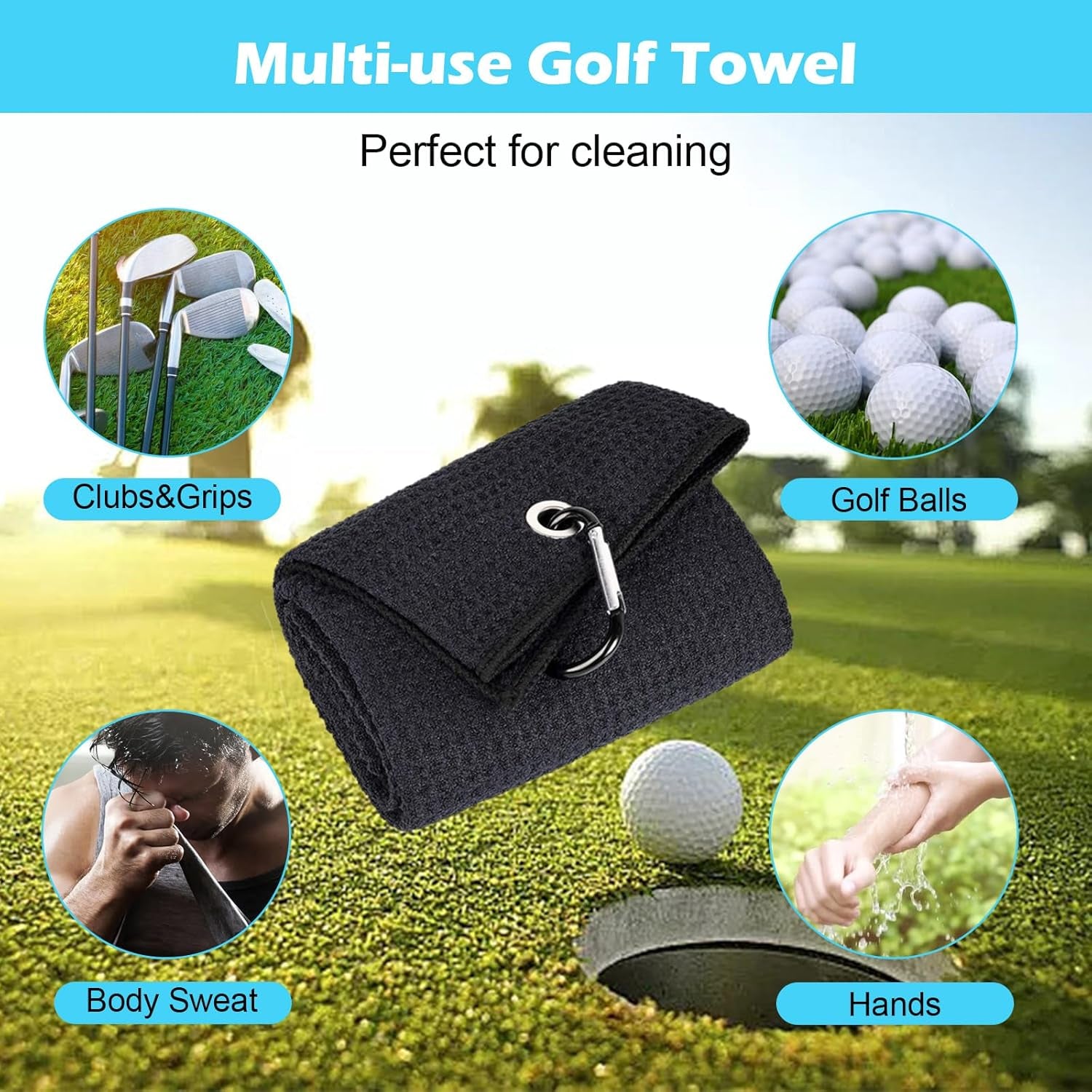 Professional Golf Club Cleaning Kit with Water Brush, Towel, Divot Repair Tool, Groove Sharpener, and Golf Ball Alignment Accessories
