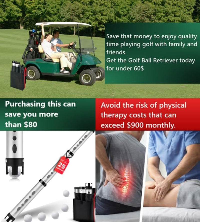 Premium Telescopic Golf Ball Retriever and Accessories Set: Includes Golf Tees, Ball Cleaner, Stamp, Holder, and Practice Balls