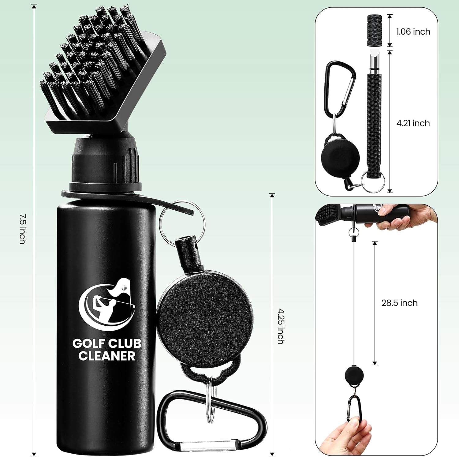 Golf Club Brush Cleaner with Groove Sharpener, Includes 3 Replacement Brush Heads and 2 Retractable Clips - Essential Golf Accessories for Men, Ideal Golf Gifts and Cleaning Kit