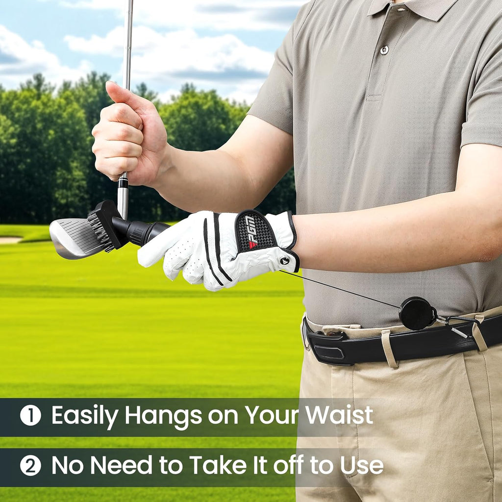 Golf Club Brush Cleaner with Groove Sharpener, Includes 3 Replacement Brush Heads and 2 Retractable Clips - Essential Golf Accessories for Men, Ideal Golf Gifts and Cleaning Kit