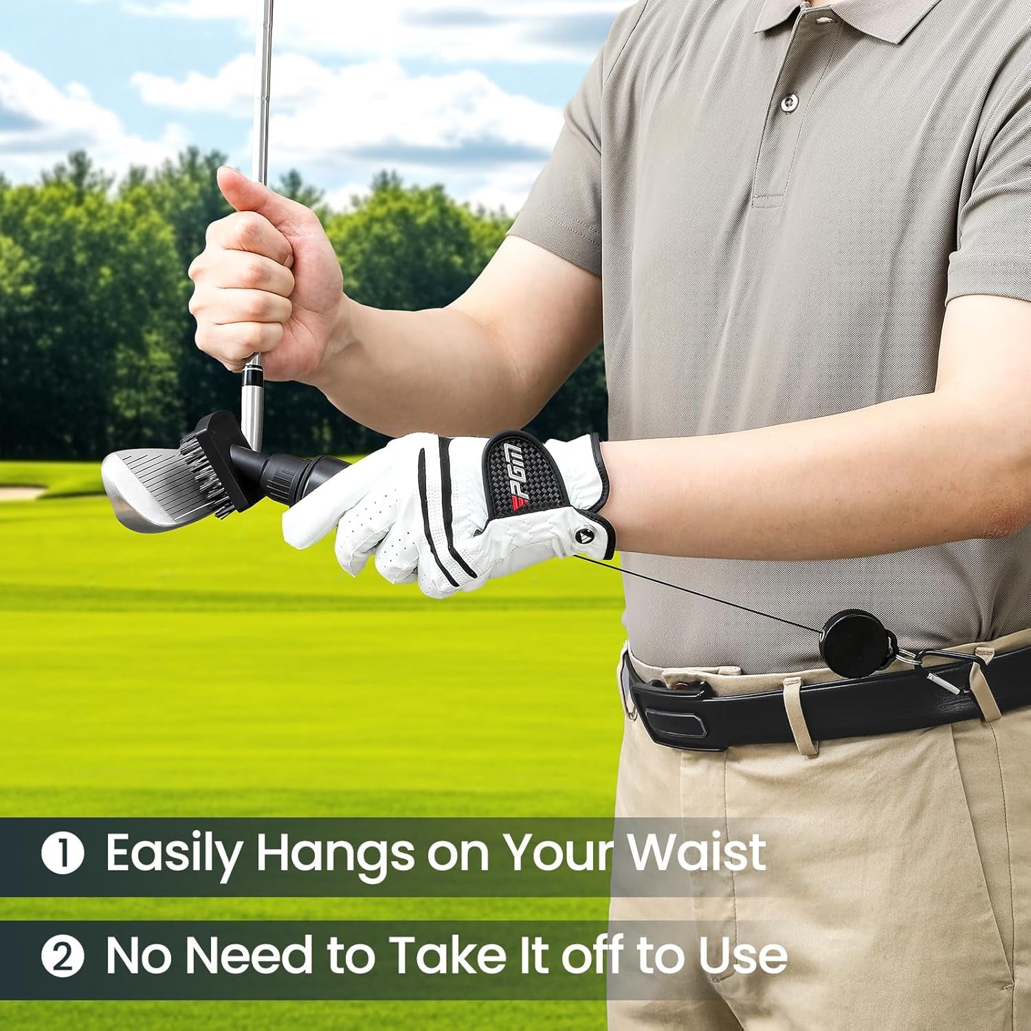 Golf Club Brush Cleaner with Groove Sharpener, Includes 3 Replacement Brush Heads and 2 Retractable Clips - Essential Golf Accessories for Men, Ideal Golf Gifts and Cleaning Kit