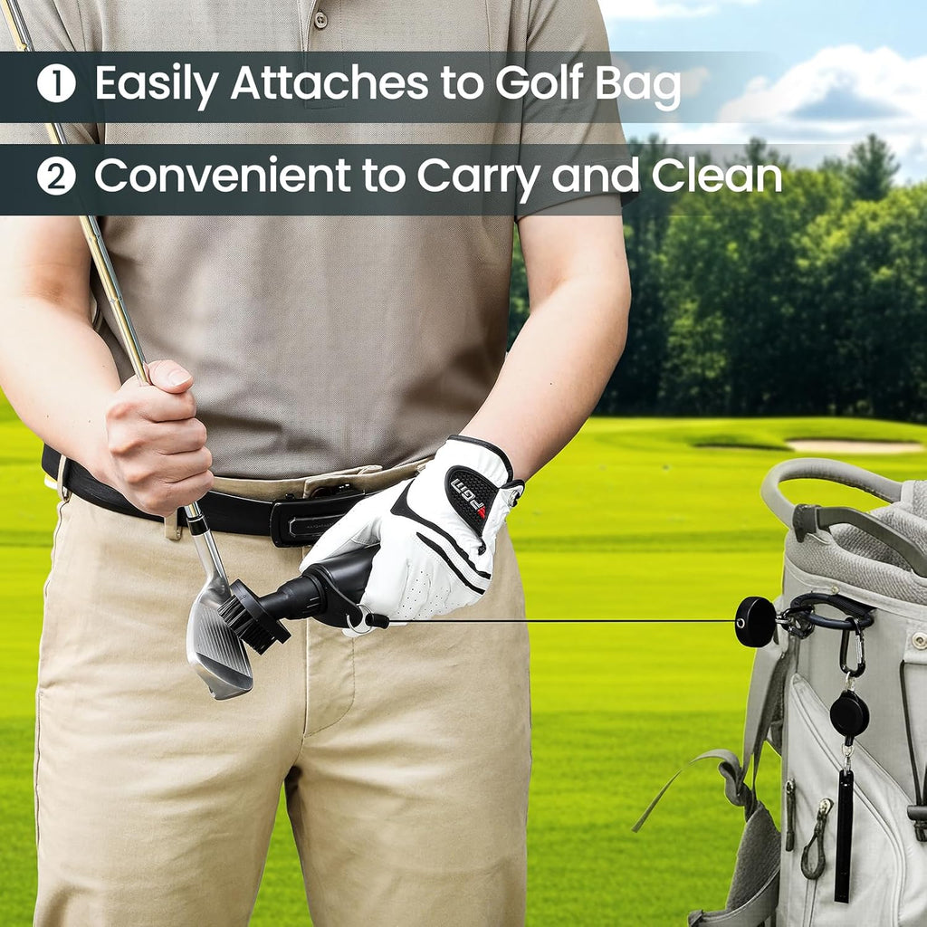 Golf Club Brush Cleaner with Groove Sharpener, Includes 3 Replacement Brush Heads and 2 Retractable Clips - Essential Golf Accessories for Men, Ideal Golf Gifts and Cleaning Kit