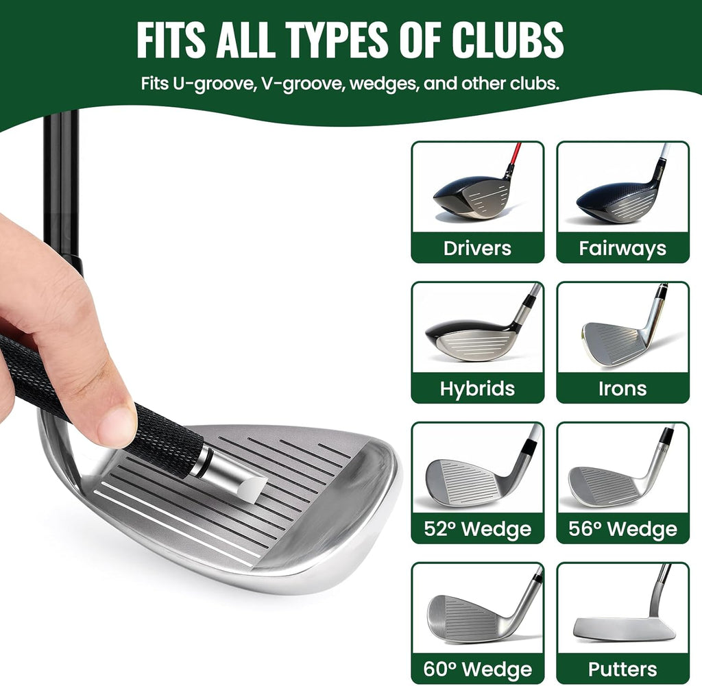 Golf Club Brush Cleaner with Groove Sharpener, Includes 3 Replacement Brush Heads and 2 Retractable Clips - Essential Golf Accessories for Men, Ideal Golf Gifts and Cleaning Kit