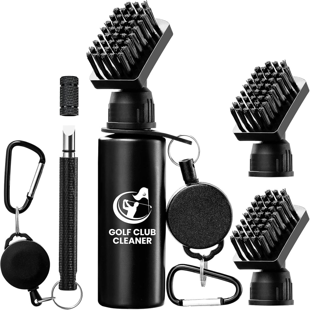 Golf Club Brush Cleaner with Groove Sharpener, Includes 3 Replacement Brush Heads and 2 Retractable Clips - Essential Golf Accessories for Men, Ideal Golf Gifts and Cleaning Kit