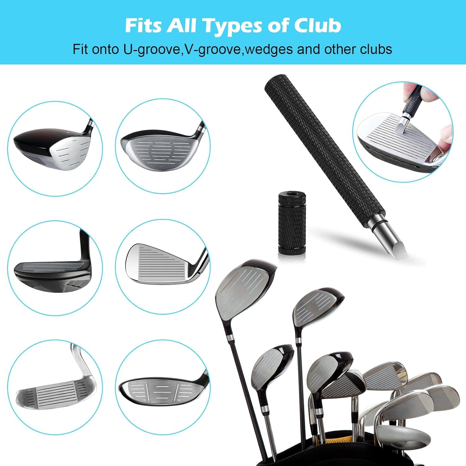 Professional Golf Club Cleaning Kit with Water Brush, Towel, Divot Repair Tool, Groove Sharpener, and Golf Ball Alignment Accessories