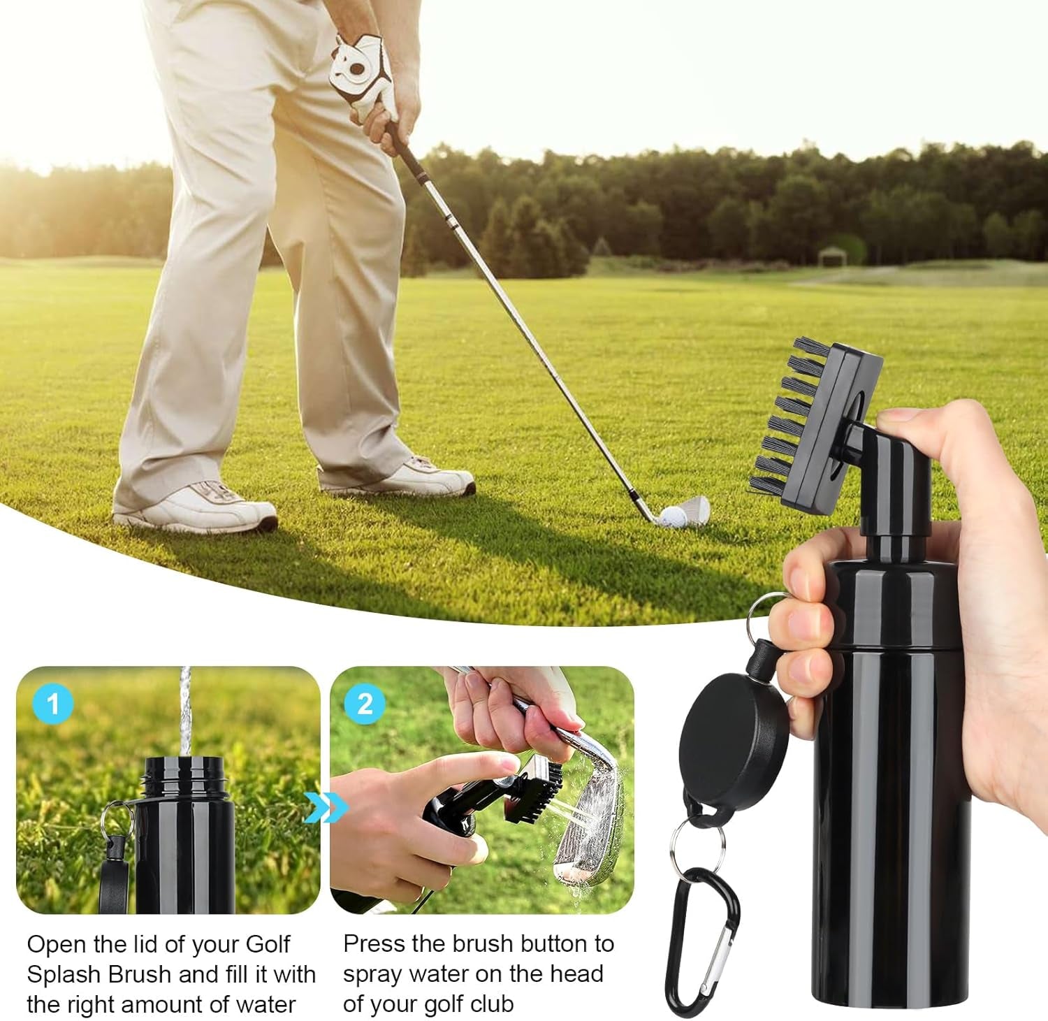 Professional Golf Club Cleaning Kit with Water Brush, Towel, Divot Repair Tool, Groove Sharpener, and Golf Ball Alignment Accessories